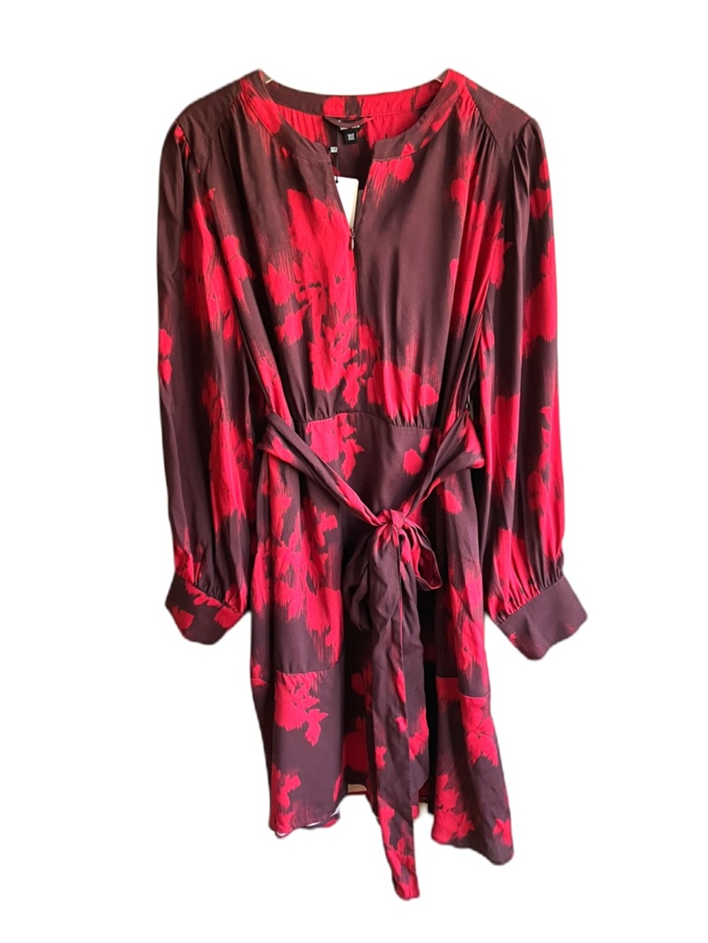 Saint + Sofia Adaline Zip Up Midi Dress Size 18 Pink Floral Print Long Sleeves